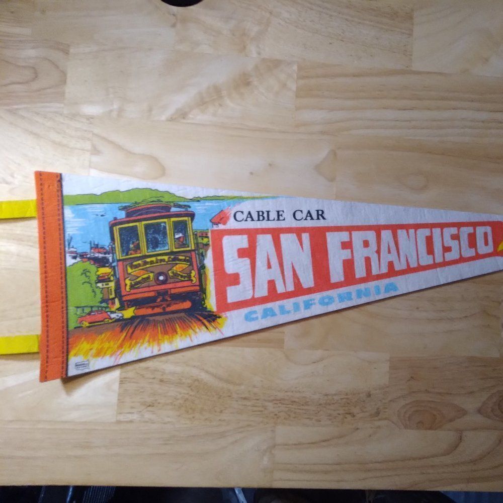 Vintage Cable Car San Francisco California Pennant Flag Felt Neon